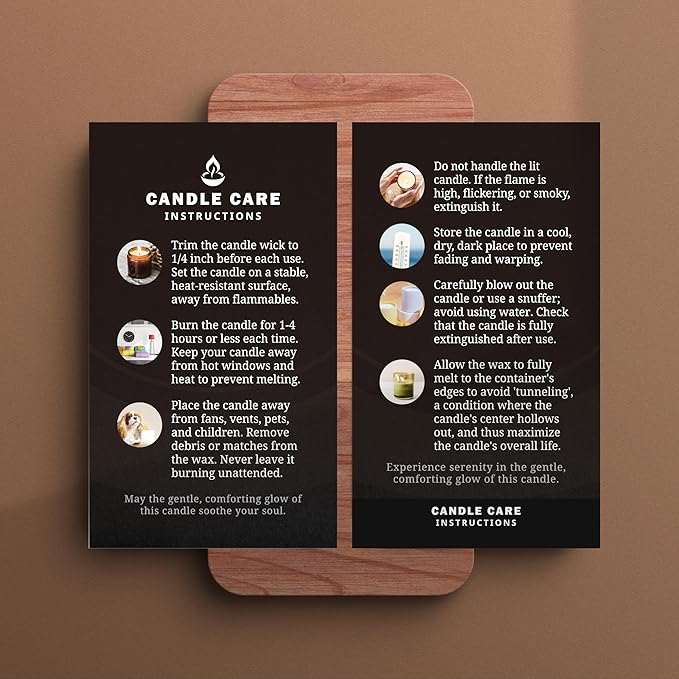 100 pack - Premium Handmade Candle Care Instruction Cards Black 2x3.5 in, Small Business | Soy Bees Wax Melt, Candle Makers, Making Supplies Kit Set, Containers, Jars, Pot, Package