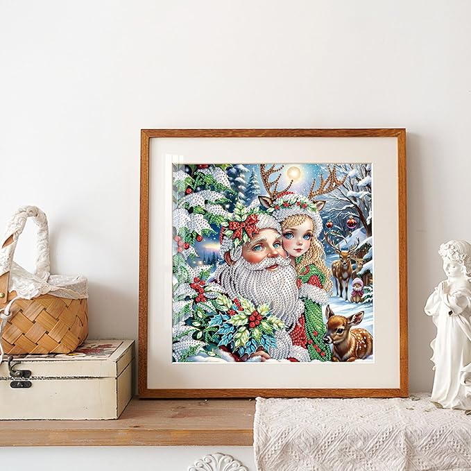 antor Christmas Santa Claus and Reindeer 5D Special Shape Diamond Painting Kits for Adults, Crystal Rhinestones DIY Diamond Art for Home Wall Decor Gift, 12×12 Inch
