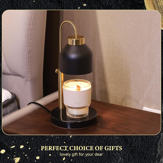 AIKUT Candle Warmer Lamp, with 2 Bulbs,Timer & Dimmer,Compatible with Large Yankee Candle Jars,3 Wick Candles,Height Adjustable Electric Top Melter,110-120v, (Black Marble)