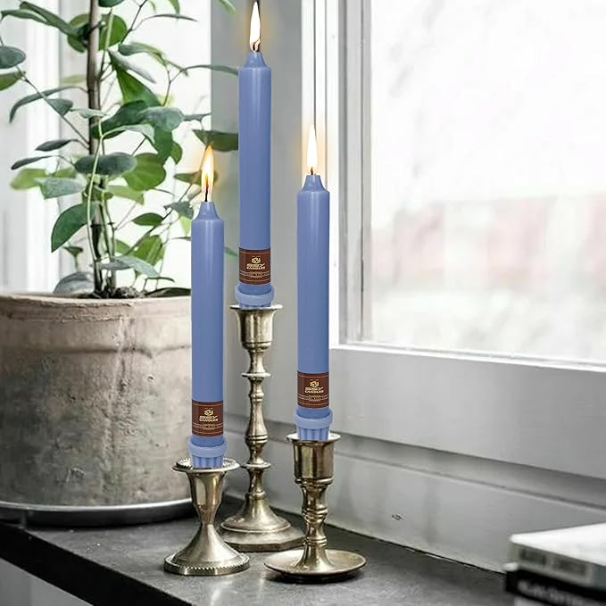 Haze Blue Candlesticks 8 inch Taper Candles- Dripless and Smokeless Candle Unscented - Slow Burning Candle Sticks - Pack of 4