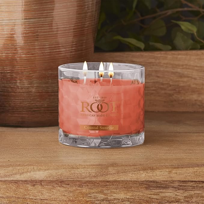 Root Candles Scented Candles Honeycomb Beeswax Blend Premium Handcrafted Candle, 12-Ounce 3-Wick, Coastal Sunrise