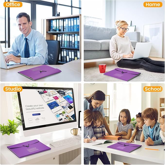 Accordion File Organizer, 7 Pockets Expanding File Folder with Labels, A4/Letter Size Portable Folders for Documents, Paper Organizer for School Office Supplies, Purple