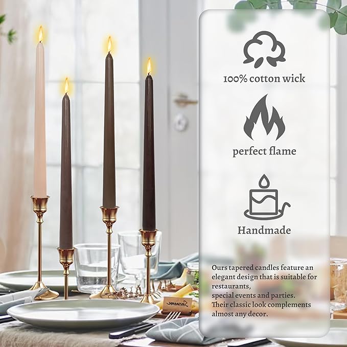 Handmade Coffee Scented Taper Candles Long Lasting Smokeless Gradient Brown Colored 10 Inch Elegant Tall Taper Candlesticks for Home Décor Wedding Party Gift