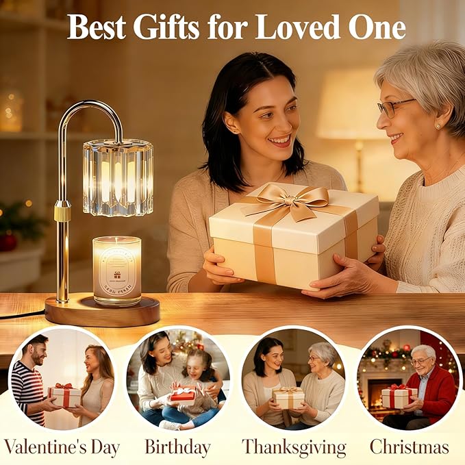 Lukasa Candle Warmer Lamp, with Timer Dimmer Adjustable Height, Home Decor, Room Decor, Wax Melt Warmer for Candles, Gifts for Mom, Birthday Gifts for Women