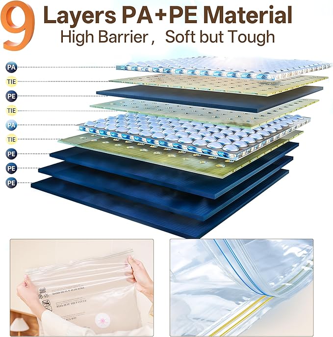 9 Pack Vacuum Seal Bags with Rechargeable Wireless Pump Set, 3 Combo Sizes for Travel Home Storage