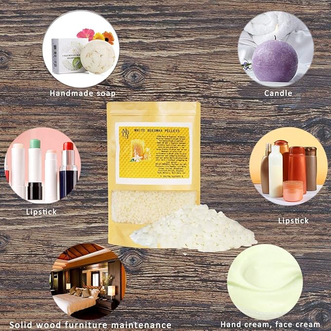 Howemon White Beeswax Pellets 5 lb 100% Pure and Natural Triple Filtered for Skin, Face, Body and Hair Care DIY Creams, Lotions, Lip Balm and Soap Making Supplies