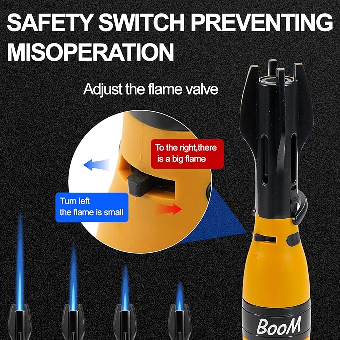 Torch Lighter Jet Flam Lighter Refillable Butane Windproof Adjustable Long Lighters for Candle Grill BBQ Camping Hiking Lighers (Gray)