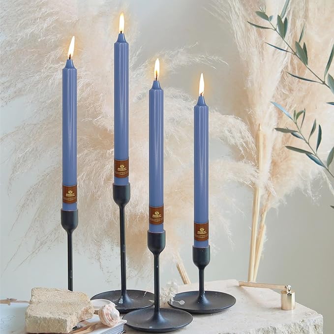 Haze Blue Candlesticks 10 inch Taper Candles- Dripless and Smokeless Candle Unscented - Slow Burning Candle Sticks - Pack of 4