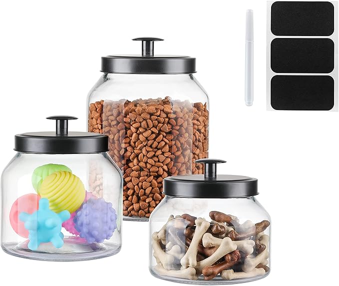 Hyperspace Clear Glass Kitchen Canister Set, Cookie Jar, Food Storage Container, Bathroom Jar with Metal Airtight Lid (Black)