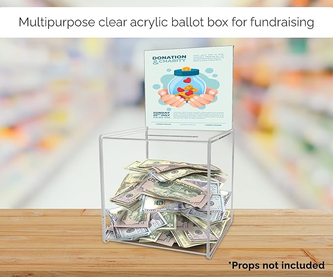 8" Ballot Box with Header Sign Holder Clear Acrylic New Business Lead Collection Countertop Bin by Marketing Holders