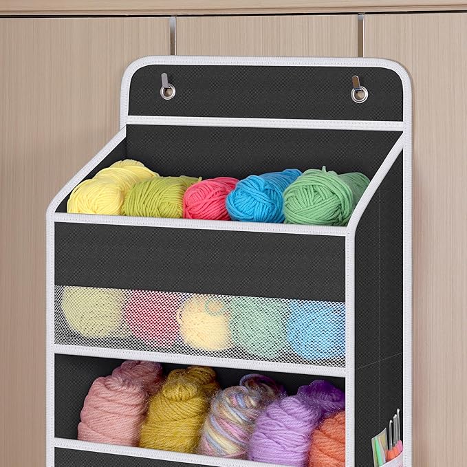 Univivi Hanging Storage Organizer Nursery Closet Cabinet Baby Storage with 5 Large Compartments 6 Side Pockets for Cosmetics, Toys and Sundries (Black)