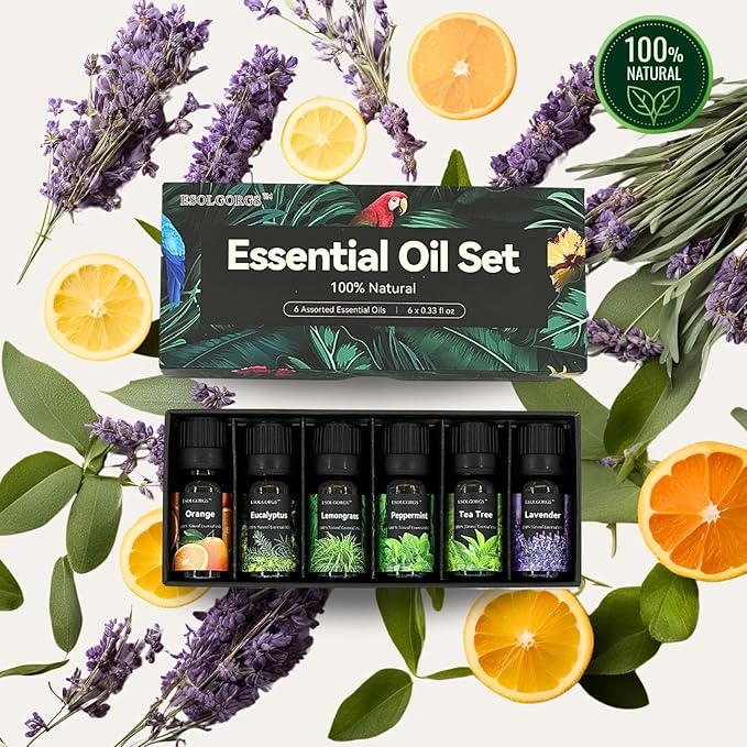 Essential Oils Set - 6 Blends for Diffusers, Aromatherapy Gift Set,Home Care, Candle Making Scents, Humidifiers,- Peppermint, Tea Tree, Lavender, Eucalyptus, Lemongrass, Sweet Orange (10mL)