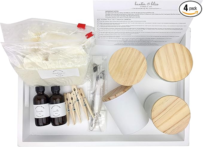 Minimal & Modern DIY Coconut Wax Blend Candlemaking Kit by Banter & Bliss Candle Co. - Makes Four 7 oz. Candles - Make More Kit (32 pieces)