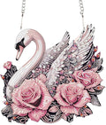 Diamond Art Painting Pendant Ornament Kits 5D Diamond Art Painting Art Hanging Kit Rose Swan DIY Diamond Crystal Window Door Pendant Kit for Adults Gift Wall Home Christmas Decoration (24.2x23 cm)