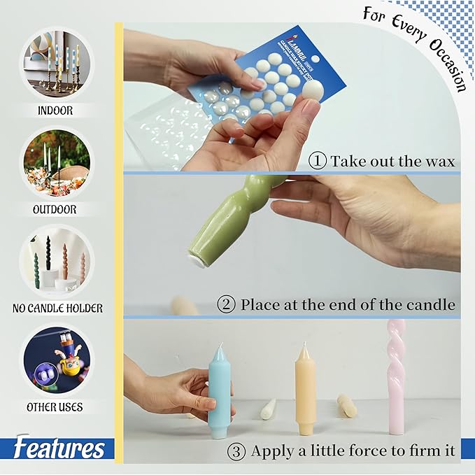Candle Sticky Dots White Candles Accessories Wax Dots Candles Adhesive for Flameless Taper Candle (Set of 24 Dots)