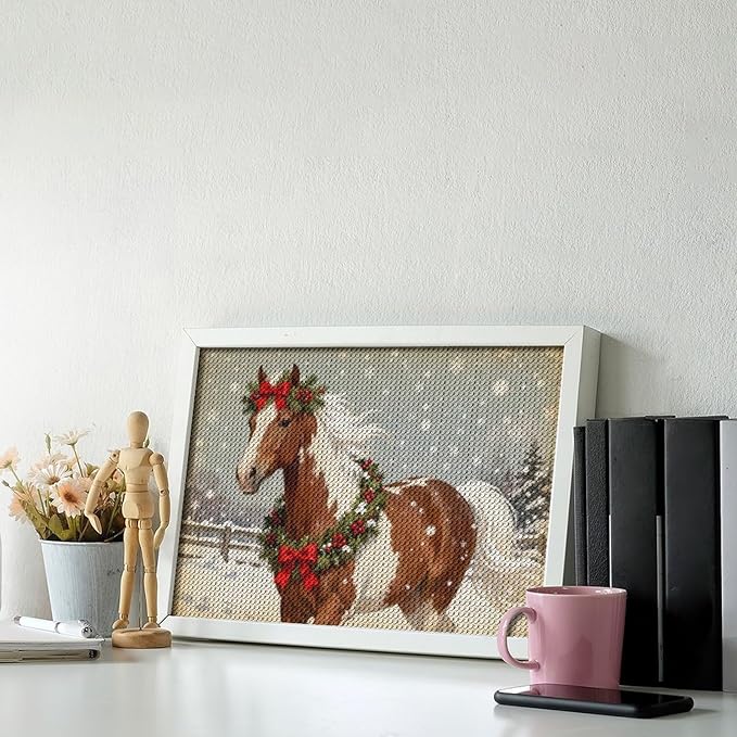 AIVKIEJK Diamond Painting Kits for Adults - Christmas Festive Holiday Horse with Snowy Mane Painting DIY 5D Full Drill Diamond Dots Paintings with Diamonds Gem Art and Crafts Home Decor 8"x12"