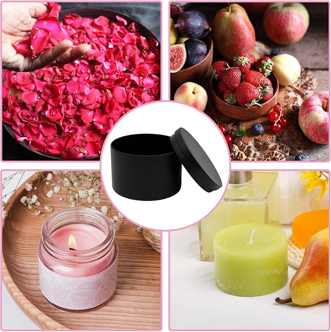 JAKOUE 4pcs Black 8oz Candle Tins with Lids - Premium Metal Candle Jars for DIY Craft, Wax Melts & Small Business (Leak-Proof Candle Containers) 80mm*60mm/3.15"*2.36"