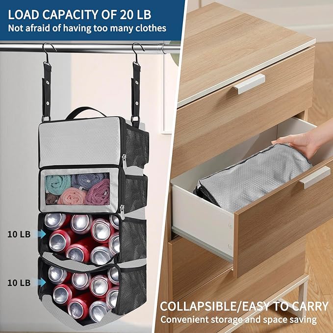 esouler Suitcase Organizer - Hanging Packing Cubes & Portable Collapsible Travel Shelves for Carry-on (Grey, Small)