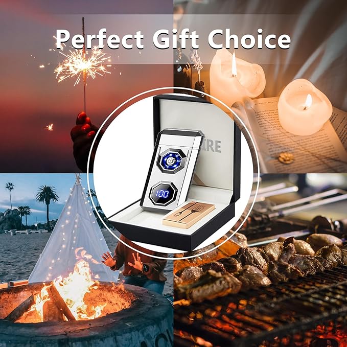 SKRFIRE Electric Lighter Rechargeable USB C Arc Plasma High Power Flame Cool Windproof Electronic Candle Lighter with LED Flashlight for Candle, Firework, Incense (Sliver)