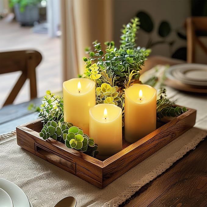 5plots Rechargeable Flameless Candles, Battery Operated LED Candles, Electric Candles with Remote and Timers, Wax-Like Plastic, Ivory, 3Pack, 3" x 4"5" 6", for Home Decor