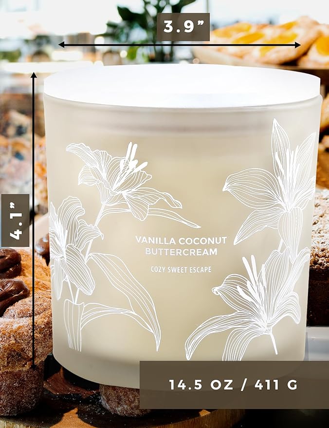 Vanilla Coconut Buttercream Candle, 14.5oz Large 3-Wick Soy Scented Candles for Home, Vanilla Cupcake Candle, Long Lasting Aromatherapy Candle, Gift for Mom Women