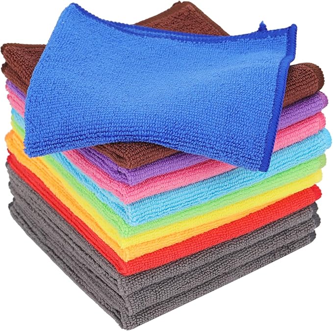 BeiLan Microfiber Cleaning Cloth: 12 Pack Cleaning Towels with 12 Color Assorted - 12"x12" All-Purpose Microfiber Clothes for Home/Kitchen/Car/Window/Glass