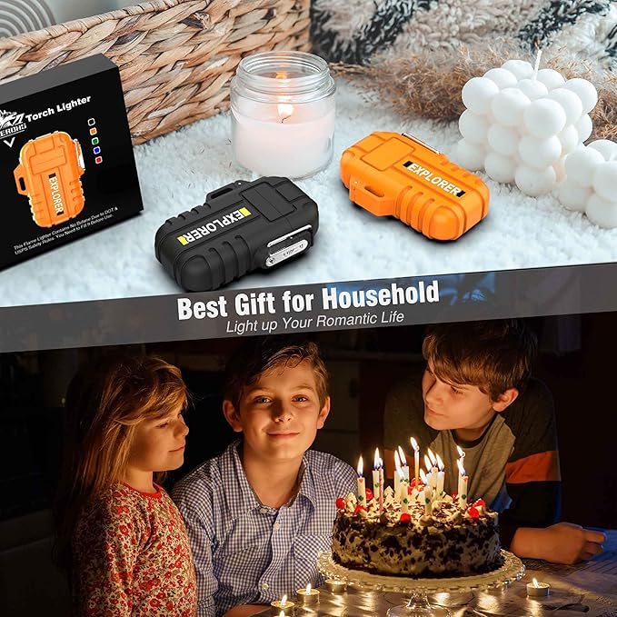 Torch Refillable Windproof Outdoor Gas Lighter - Adjustable Jet Flame, Fireplace, Fireworks, Grill, Camping, BBQ - Gifts for Men. (Orange)