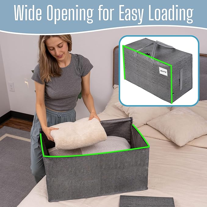 VENO 10 Pack Extra Large Heavy Duty Moving Bags with Wide Opening & Reinforced Handles, Reusable Storage Tote Bags with Strong Zippers for Clothes, College Dorm Essentials & Moving Supplies