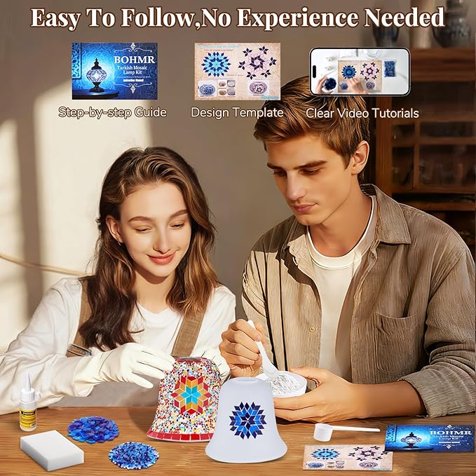 DIY Turkish Mosaic Candle Warmer Lamp Kit, Stained Glass Wax Melt Warmer Lamp Making Kit- Easy,Fun, No Experience Needed, Mosaic Art &Craft Project Kits for Adults &Teens,Make Your Own Lamp,Multicolor