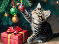 IMLQJES Christmas Diamond Art Kits for Adults - Cat 5D Square Full Drill Gem Art for Beginners - Cat Play with Christmas Tree Animals Diamond Painting Kit for Home Wall Decor 12x16 Inch