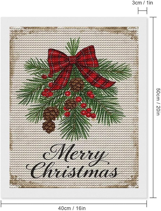 AIVKIEJK Diamond Painting Kits for Adults - Merry Christmas Holly, Pine Cones & Red Plaid Bow Painting DIY 5D Full Drill Diamond Dots Paintings with Diamonds Gem Art and Crafts Home Decor 16"x20"
