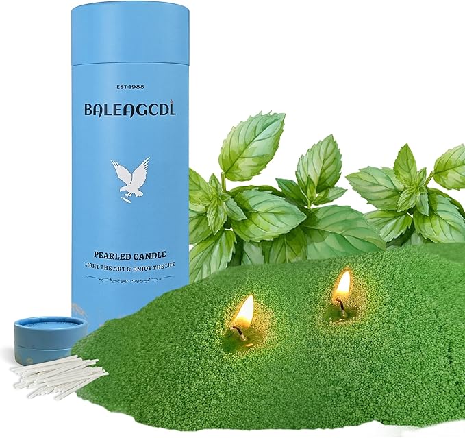 Pearled Candle with 30 Cotton Wicks–MANNYCOM 18oz(1.1lb) Dark Green Mint Moment Scented Powder Wax Refillable Candles Burns up to 110 Hours Perfect for Home Decorative DIY