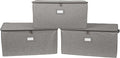 Covermates Keepsakes Zip-Top Storage Box Set, 3 Pack Heavy Duty Polyester Organizer Bins, Stackable Design, ID Window, Reinforced Handles, Closet Home Storage, Grey Heather