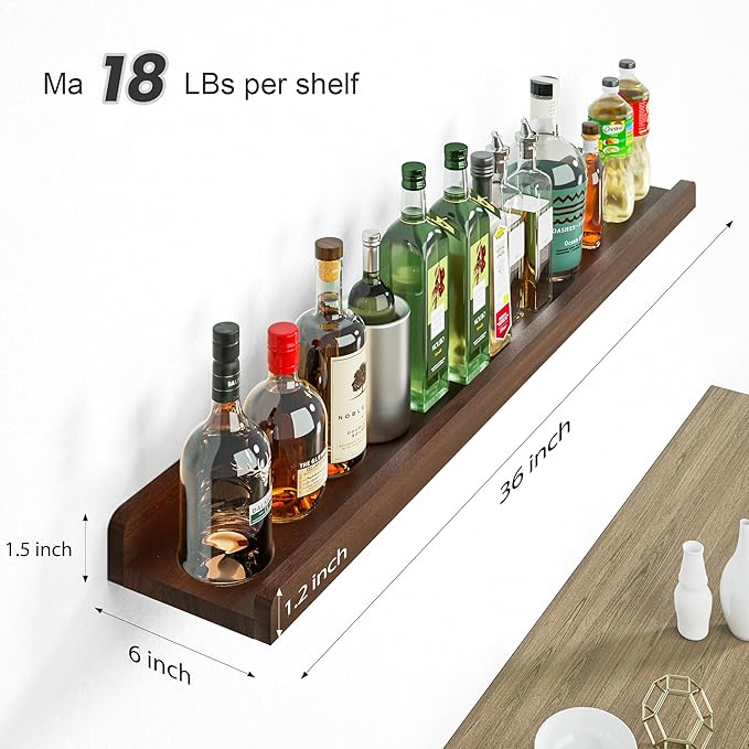Love-KANKEI 36 Inch Long Floating Shelves Wall Mounted Set of 2, Large Wood Wall Shelves for Storage, Rustic Hanging Shelves for Display,Bedroom Living Room Bathroom Kitchen Office Dark Walnut
