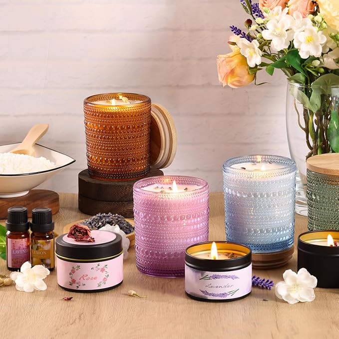 DARJEN Candle Making Kits for Adults- Candle Making Supplies with 4 Candle Jars(Amber, Purple, Blue, Green), Candle Tins, Soy Wax, Scents, Dried Flower & More, DIY Starter Candle Making Kit Home Decor