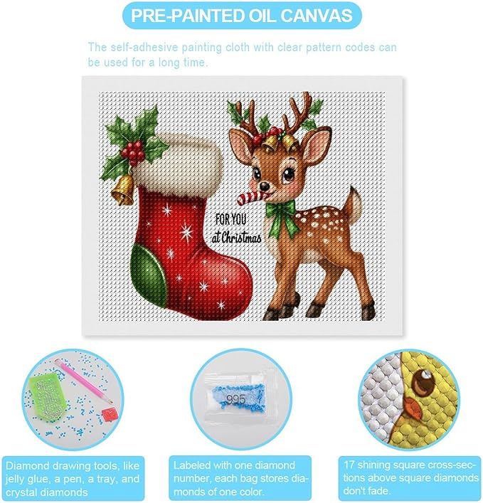 AIVKIEJK Diamond Painting Kits for Adults - Deer Sugar Bell Holiday Christmas Painting DIY 5D Full Drill Diamond Dots Paintings with Diamonds Gem Art and Crafts Home Decor 16"x20"