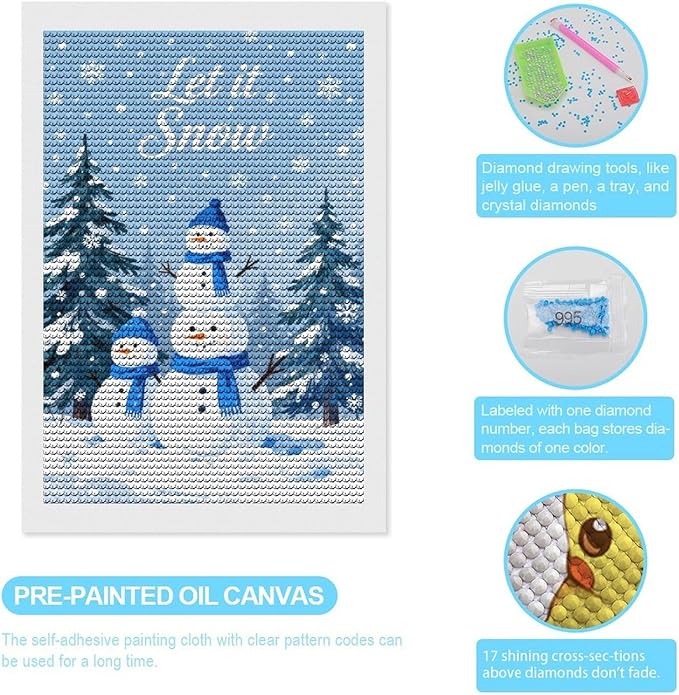 AIVKIEJK Diamond Painting Kits for Adults - Merry Christmas Snowman Winter Painting DIY 5D Full Drill Diamond Dots Paintings with Diamonds Gem Art and Crafts Home Decor 8"x12"