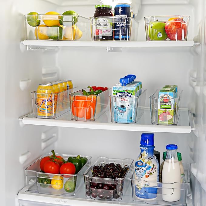 Zulay Kitchen 4 Pack Clear Refrigerator Organizer Bins - Large Fridge Organizers and Storage Containers - Transparent, BPA Free, Durable, Shatterproof