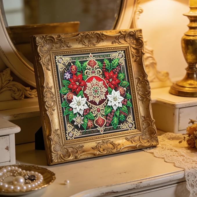Xmas Flower 5D Special Shape Diamond Art Kits for Beginners, Christmas Winter Theme Diamonds Painting Kits for Adults,DIY Crystal Rhinestones Diamond Paintings for Home Wall Decor 12×12Inch