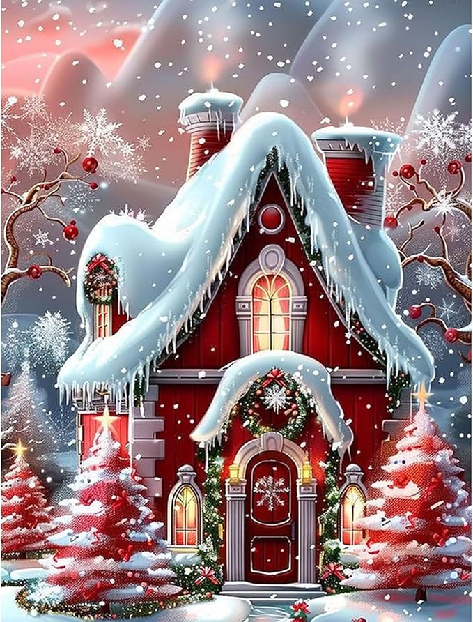 Skyboda Christmas Diamond Art Kits for Adults Beginners, Christmas House Diamond Painting Kits for Adults,5D Full Drill DIY Diamond Dot Gem Art Kit Wall Home Decor Arts Craft 12x16 inch
