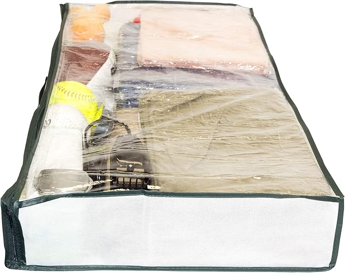 5-Pack Clear Vinyl Zippered Underbed Storage Bags 32 x 16 x 4 Inch with Dark Green Trim, 11 x 14.5 Insert Pocket and Handle