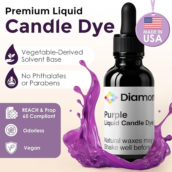 Purple Liquid Candle Dye (.5 oz) - Made in the USA - Safe and Easy to Use - Pure and Simple Ingredients - Candle Making Supplies for Soy, Paraffin, Palm or Gel Wax - 10 Vibrant Colors to Choose from