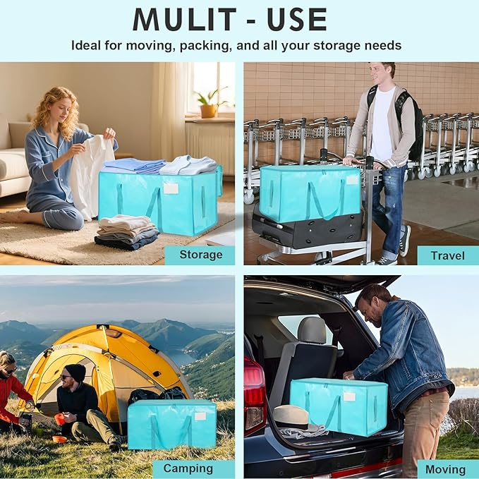 16 Pack-Extra Large Heavy Duty Moving Bags - Waterproof Storage Totes with Handles & Zippers, Foldable for College Dorm, Storage (lake blue)