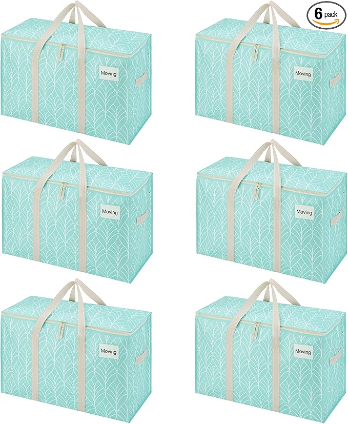 VENO 6 Pack Heavy Duty Moving Bags, Extra Large Storage Bags with Reinforced Handles & Strong Zippers, Foldable & Reusable Moving Box Alternative for Clothes & Dorm Storage