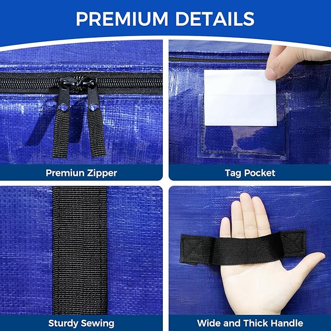 BAGAIL Heavy Duty Moving Bags with Strong Handle, Extra Large Moving Boxes, Storage Tote for Clothes, College Moving Supplies(Dark Blue, 12 Pack)