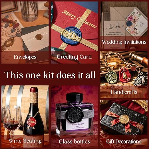 TRINIDa Wax Seal Kit, Premium Wax Seal Stamp Kit with 24 Colors 624 Pcs Beads, Metallic Pens, Warmer, Spoon and Tea Candles for Wedding Invitation, Letter Envelope, Gift Cards & DIY Crafts