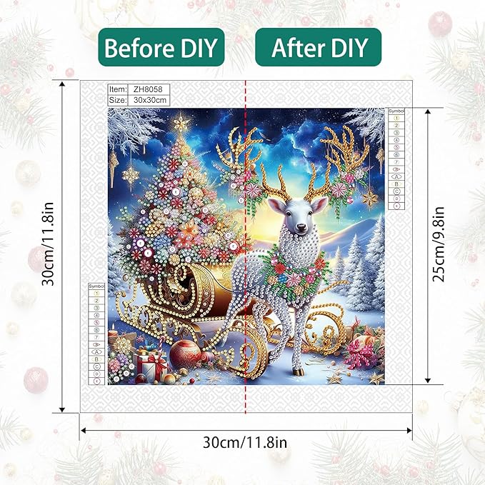 antor Christmas Deer Diamond Art Painting Kits for Adults, Christmas Tree 5D Special Shape Diamond Art Kits, Crystal Rhinestones Diamond Painting for Home Wall Decoration Gift 12×12 inch