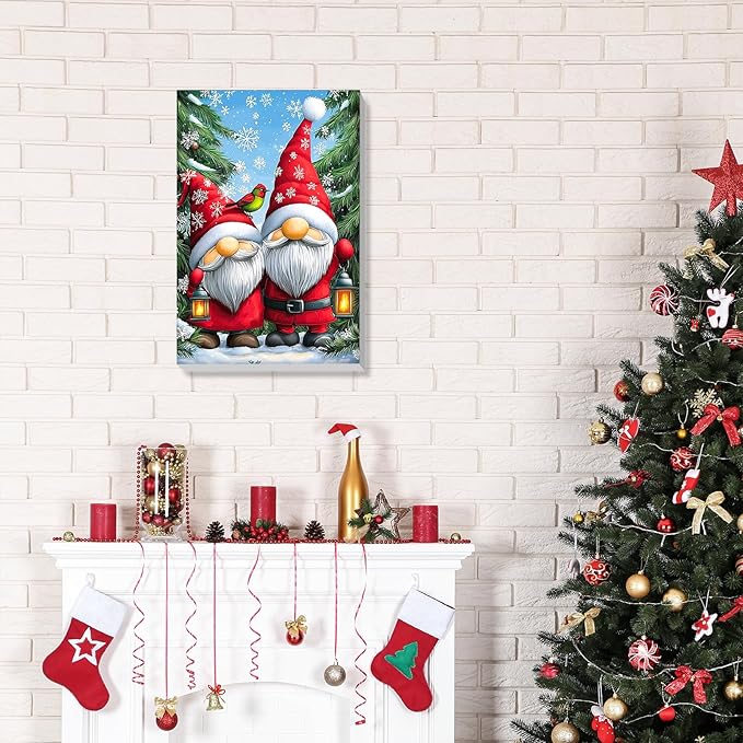 Bowetile Christmas Paint by Numbers for Adults Beginners Framed, Gnome Adults' Paint-by-Number Kits, Adult Paint by Number Kits on Canvas, Acrylic Number Painting for Home Decor, 8x12in