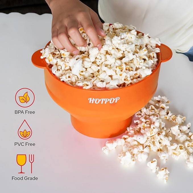 The Original Hotpop Microwave Popcorn Popper, Silicone Popcorn Maker, Collapsible Bowl BPA-Free and Dishwasher Safe- 20 Colors Available (Orange)