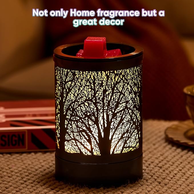 Enaroma Fragrance Wax Melts Warmer with 7 Colors LED Changing Light Classic Black Forest Design Scent Oil Candle Warmer for Home Black Tree Timer